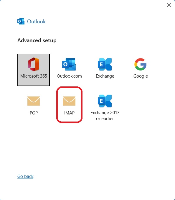 Click on IMAP (Circled in Red)